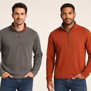 Banana Republic Reversible Cotton Gray and Burnt Orange Quarter Zip Sweater